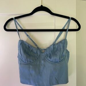 Light Blue Satin Corset Crop Top